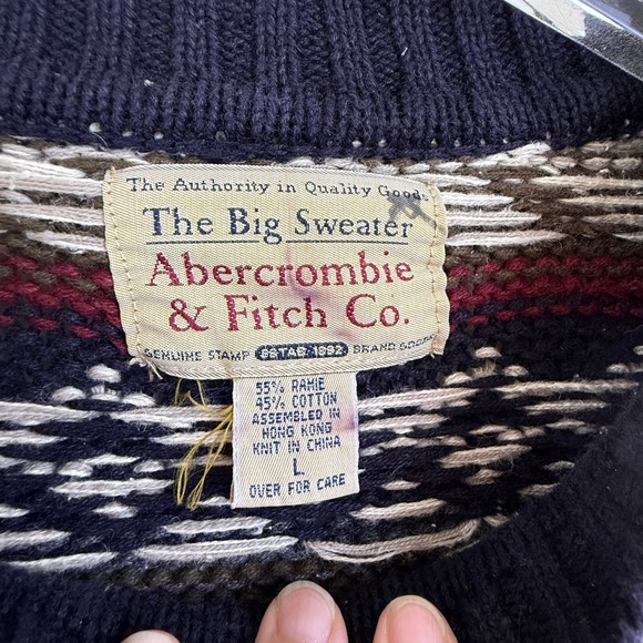 VTG Abercrombie & Fitch THE BIG SWEATER Men Large Fair Isle Knit Sweater Cotton - Picture 2 of 7
